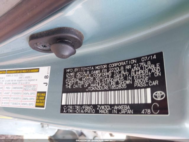 2014 TOYOTA PRIUS JTDKN3DUXE1852835 Photo 8
