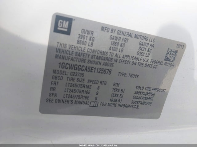 1GCWGGCA5E1125676 Chevrolet Express 2500 Work Van