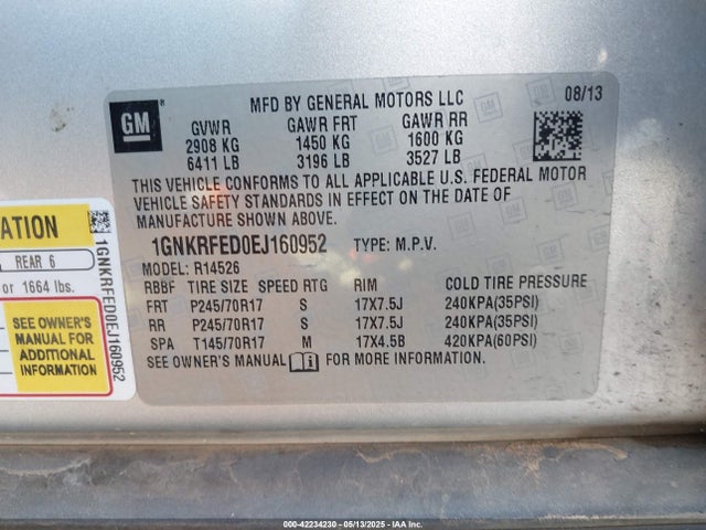Chevrolet Traverse Ls 2014 1GNKRFED0EJ160952 Image 9