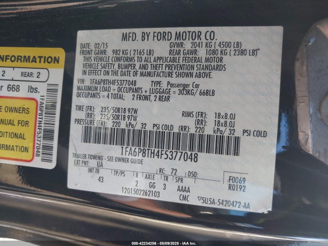 Ford Mustang Ecoboost 2015 1FA6P8TH4F5377048 Image 9