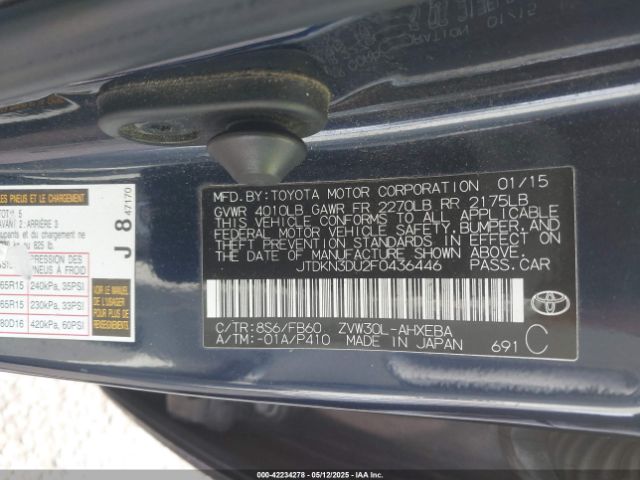 JTDKN3DU2F0436446 Toyota Prius Two