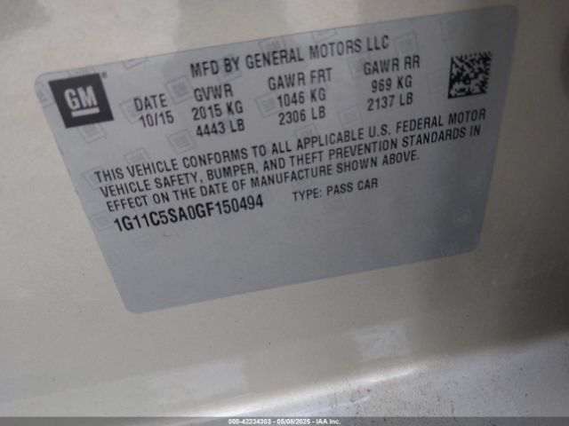 1G11C5SA0GF150494 Chevrolet Malibu Limited Lt