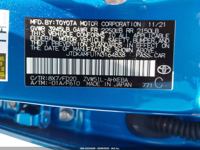 JTDKAMFU1N3164838 Toyota Prius Le