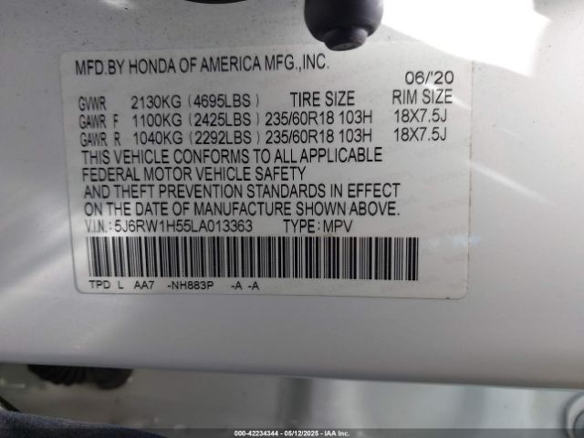 5J6RW1H55LA013363 Honda Cr-v 2wd Ex