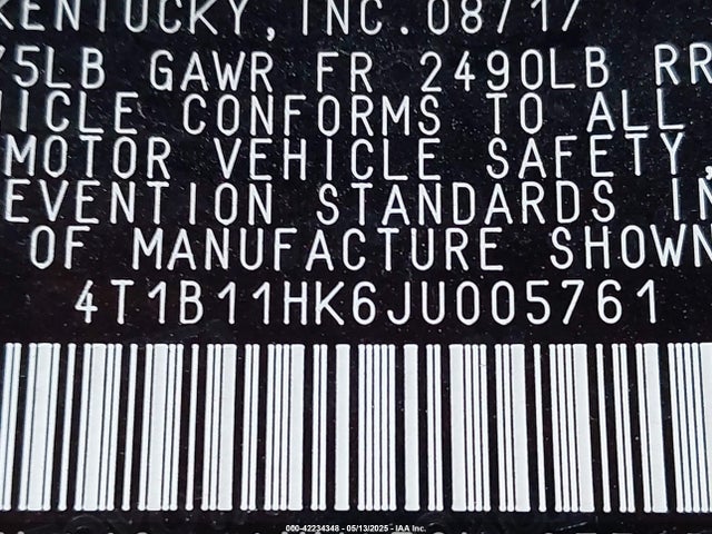 4T1B11HK6JU005761 Toyota CAMRY XLE
