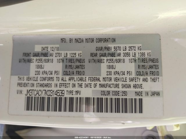 2019 MAZDA CX-9 JM3TCACY7K0314539 Photo 8
