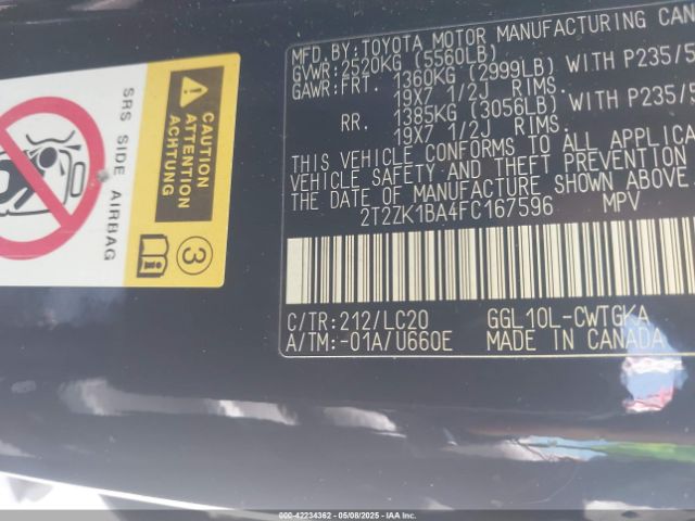 2T2ZK1BA4FC167596 Lexus RX 350