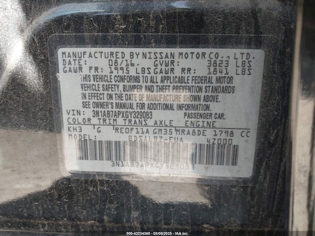 3N1AB7APXGY329083 Nissan SENTRA S