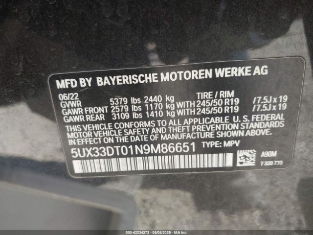5UX33DT01N9M86651 BMW X4 Xdrive30i