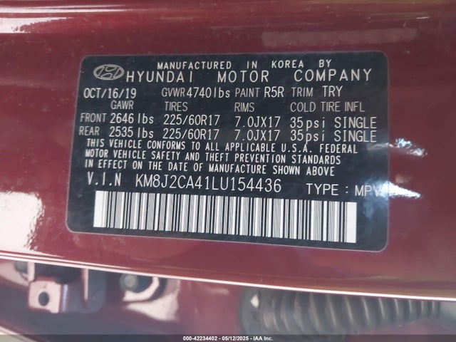 KM8J2CA41LU154436 Hyundai TUCSON SE