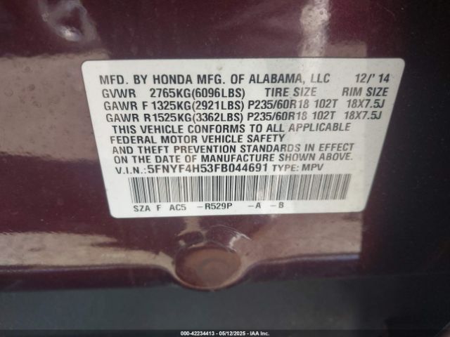 5FNYF4H53FB044691 Honda Pilot Ex-l