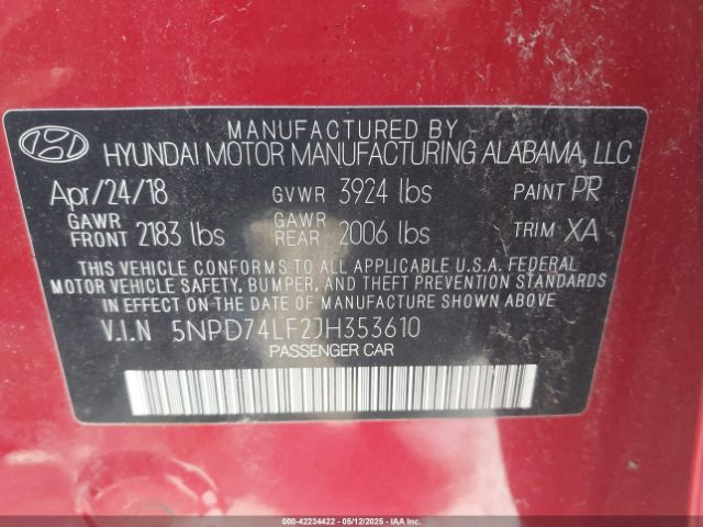 2018 HYUNDAI ELANTRA 5NPD74LF2JH353610 Photo 8