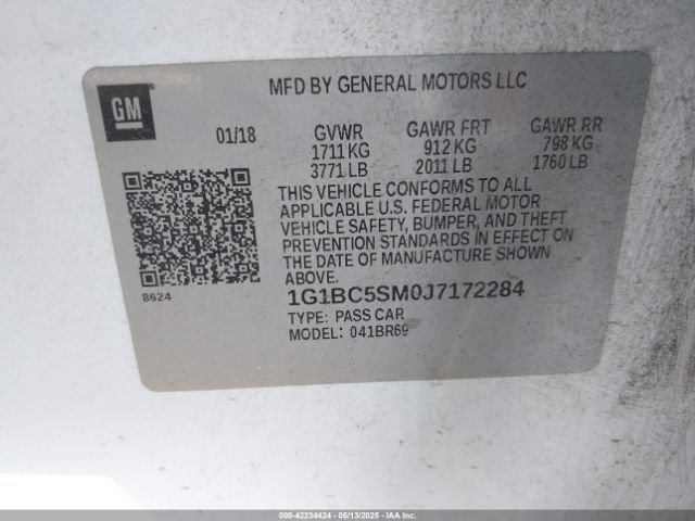 1G1BC5SM0J7172284 Chevrolet le2 -di: direct injection, vvt: variable valve timing, gen, alum