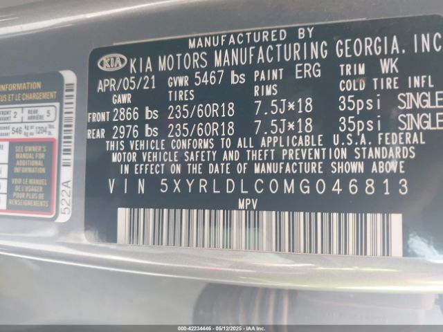 5XYRLDLC0MG046813 KIA gdi theta-iii