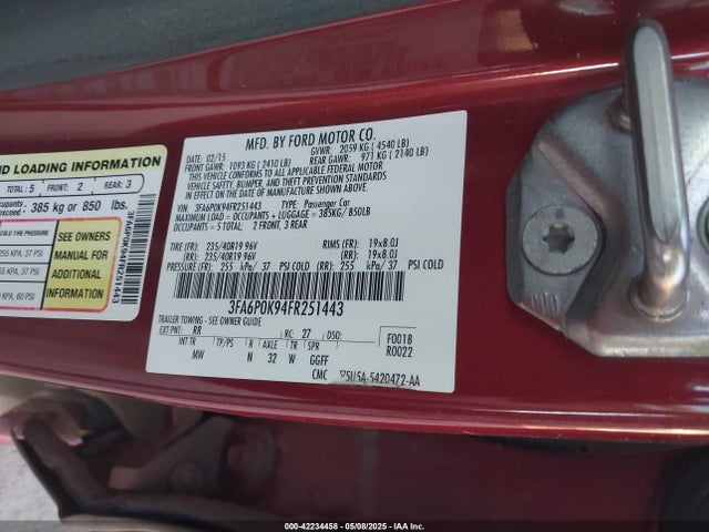 3FA6P0K94FR251443 Ford Fusion Titanium
