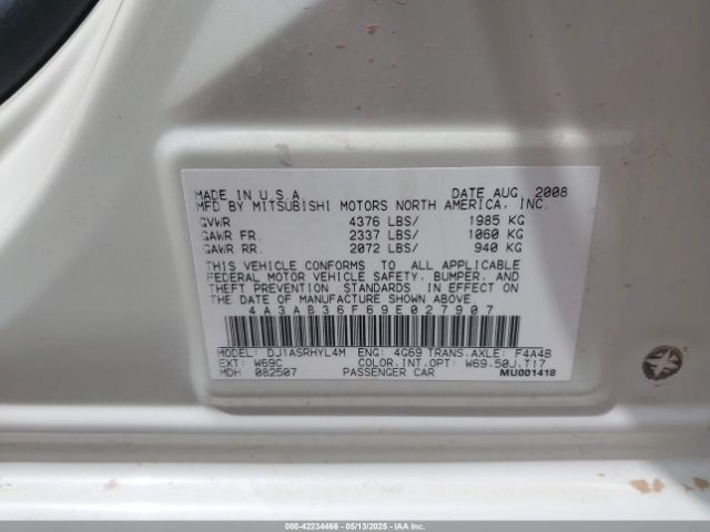 2009 MITSUBISHI GALANT 4A3AB36F69E027907 Photo 8