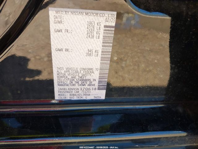 1N4BL4DVXSN370638 Nissan Altima Sv Fwd