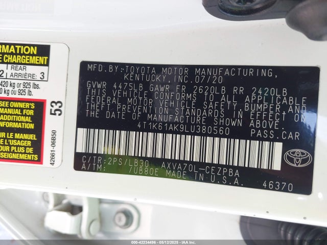 4T1K61AK9LU380560 Toyota a25a-fks