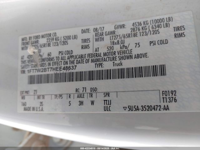 1FT7W2BT7HEE48637 Ford F-250 Xlt