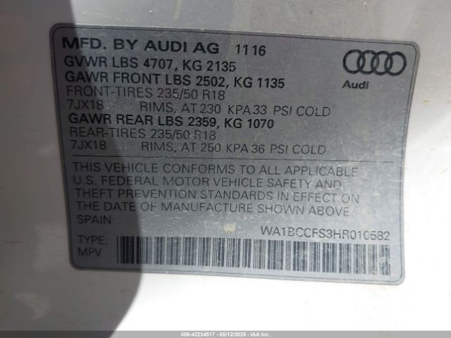 WA1BCCFS3HR010582 Audi Q3 2.0t Premium
