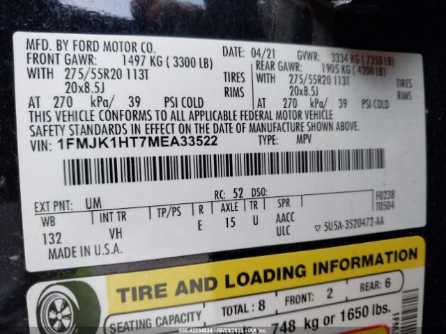 2021 FORD EXPEDITION 1FMJK1HT7MEA33522 Photo 8