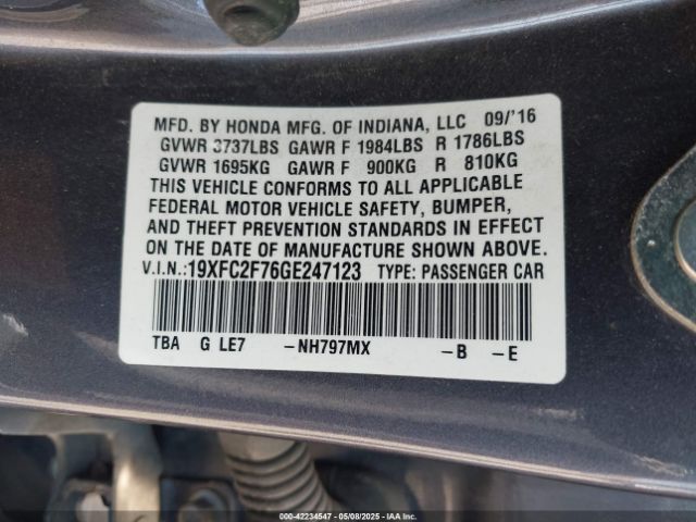2016 HONDA CIVIC 19XFC2F76GE247123 Photo 8