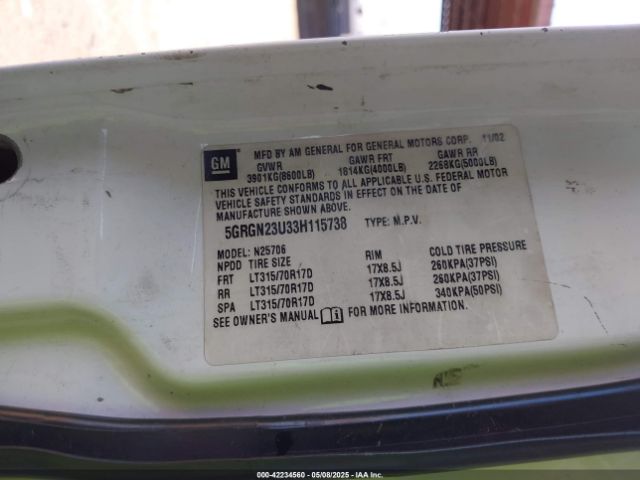 2003 HUMMER H2 5GRGN23U33H115738 Photo 8