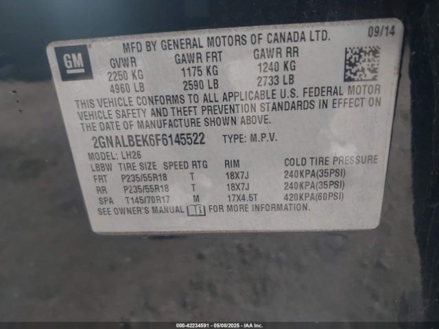 2GNALBEK6F6145522 Chevrolet EQUINOX 1LT