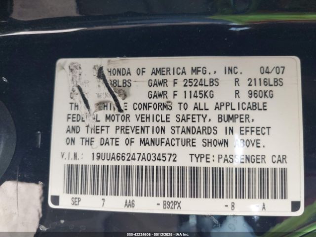 2007 ACURA TL 19UUA66247A034572 Photo 8