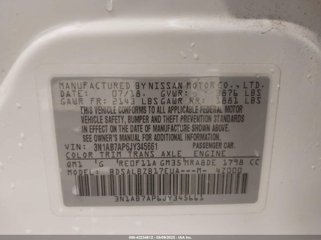 3N1AB7AP6JY345661 Nissan SENTRA S