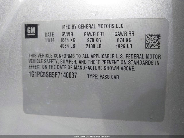 1G1PC5SB5F7140037 Chevrolet Cruze 1lt Auto