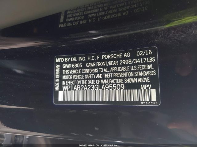 WP1AB2A23GLA95509 Porsche CAYENNE S
