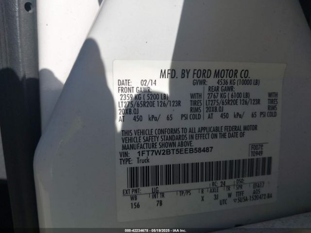 1FT7W2BT5EEB58487 Ford F-250 Lariat
