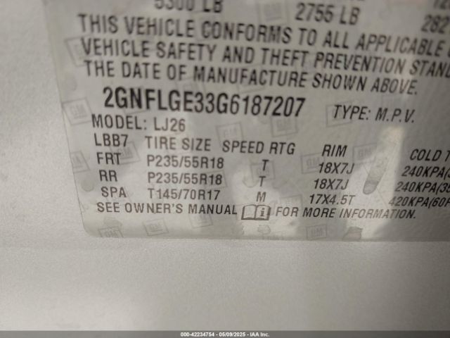 2GNFLGE33G6187207 Chevrolet Equinox Ltz