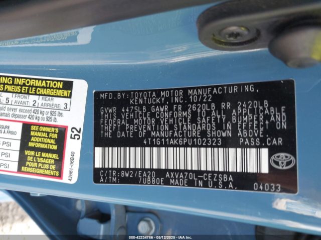 4T1G11AK6PU102323 Toyota a25a-fks