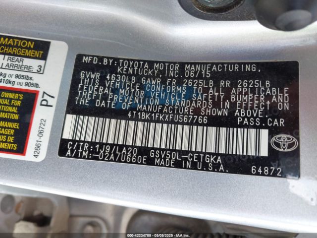 4T1BK1FKXFU567766 Toyota Camry Xle V6
