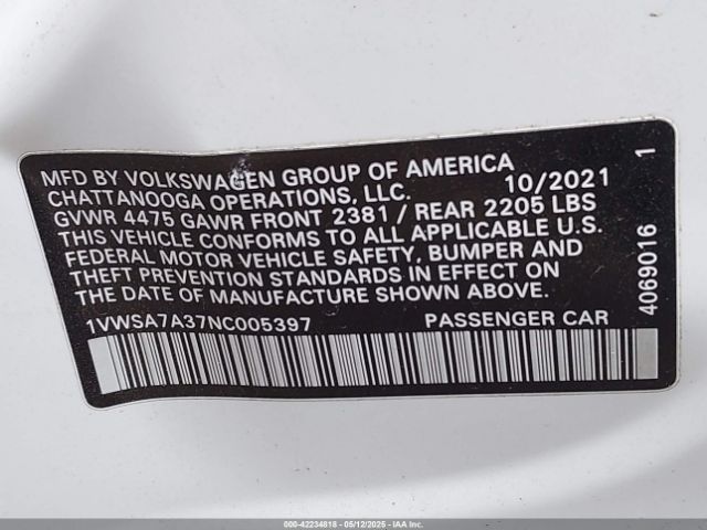 1VWSA7A37NC005397 Volkswagen Passat 2.0t Se