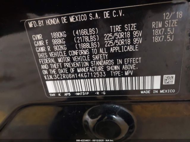 2019 HONDA HR-V 3CZRU6H14KG712533 Photo 8