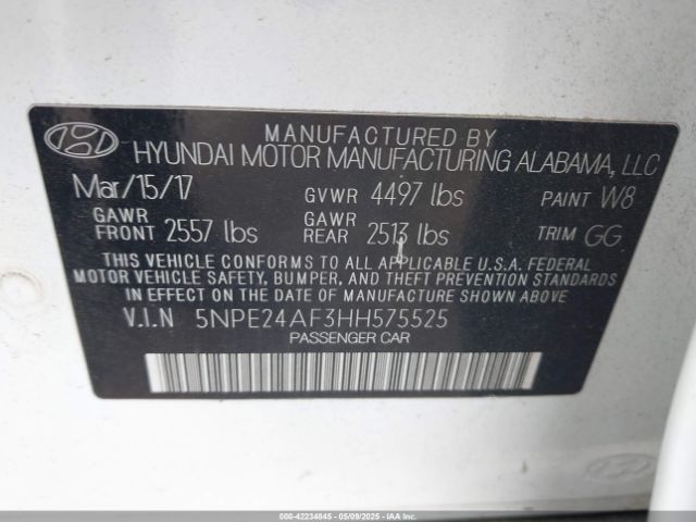 5NPE24AF3HH575525 Hyundai Sonata