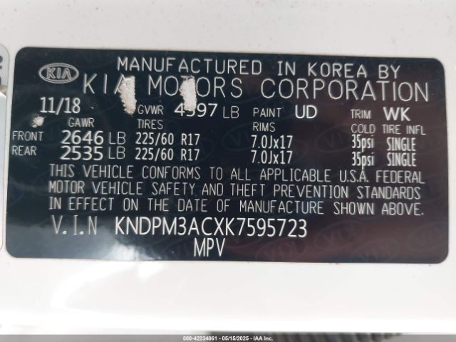 KNDPM3ACXK7595723 KIA Sportage Lx