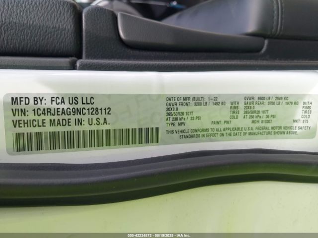 2022 JEEP GRAND CHEROKEE WK 1C4RJEAG9NC128112 Photo 8