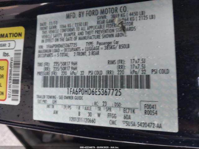 1FA6P0HD6E5367725 Ford FUSION SE