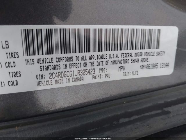 2C4RDGCG1JR325423 Dodge Grand Caravan Sxt