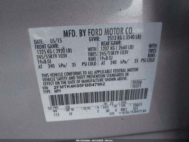 2FMTK4K95FBB47962 Ford Edge Titanium