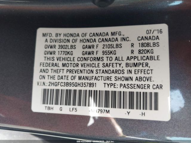 2HGFC3B95GH357891 Honda Civic Touring