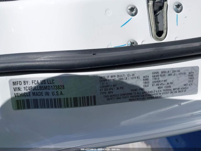 1C4PJLLB5MD173828 Jeep Cherokee Latitude Plus Fwd