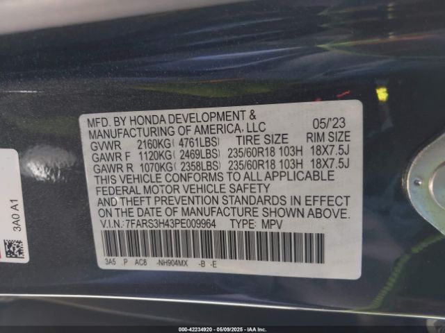 7FARS3H43PE009964 Honda Cr-v Ex 2wd