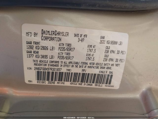 2007 CHRYSLER PACIFICA 2A8GF68X97R321657 Photo 8