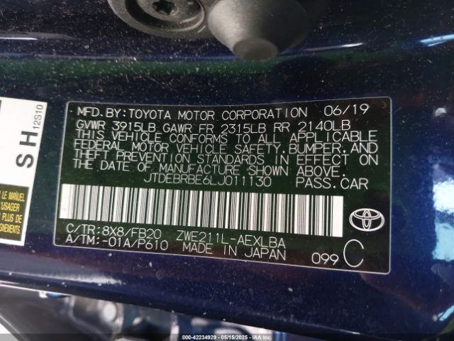JTDEBRBE6LJ011130 Toyota Corolla Hybrid Le