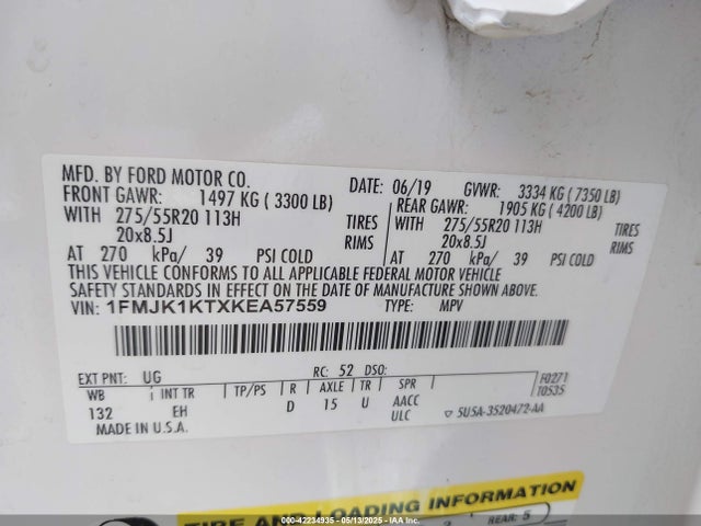 1FMJK1KTXKEA57559 Ford Expedition Max Limited